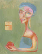  Girl with a pomegranate. 53,560. MDF, oil.1999.
