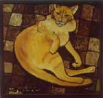 Red Cat on a Chequered Sofa.  Canvas, oil. 3840.1999.