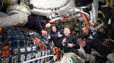 Crew of the Artemis II mission inside the Orion spacecraft