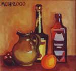 Pitcher, Two Bottles and an Orange. MDF, oil. 38х40. 1998