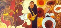 Jazz-quartet.  Canvas, oil. 150х72.1999.
