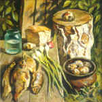 Натюрморт с печёной картошкой. 71х71. 1993. Х.м.