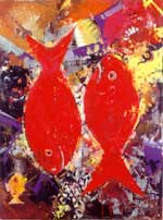 Красные рыбки, 80х60, х., м. 2000